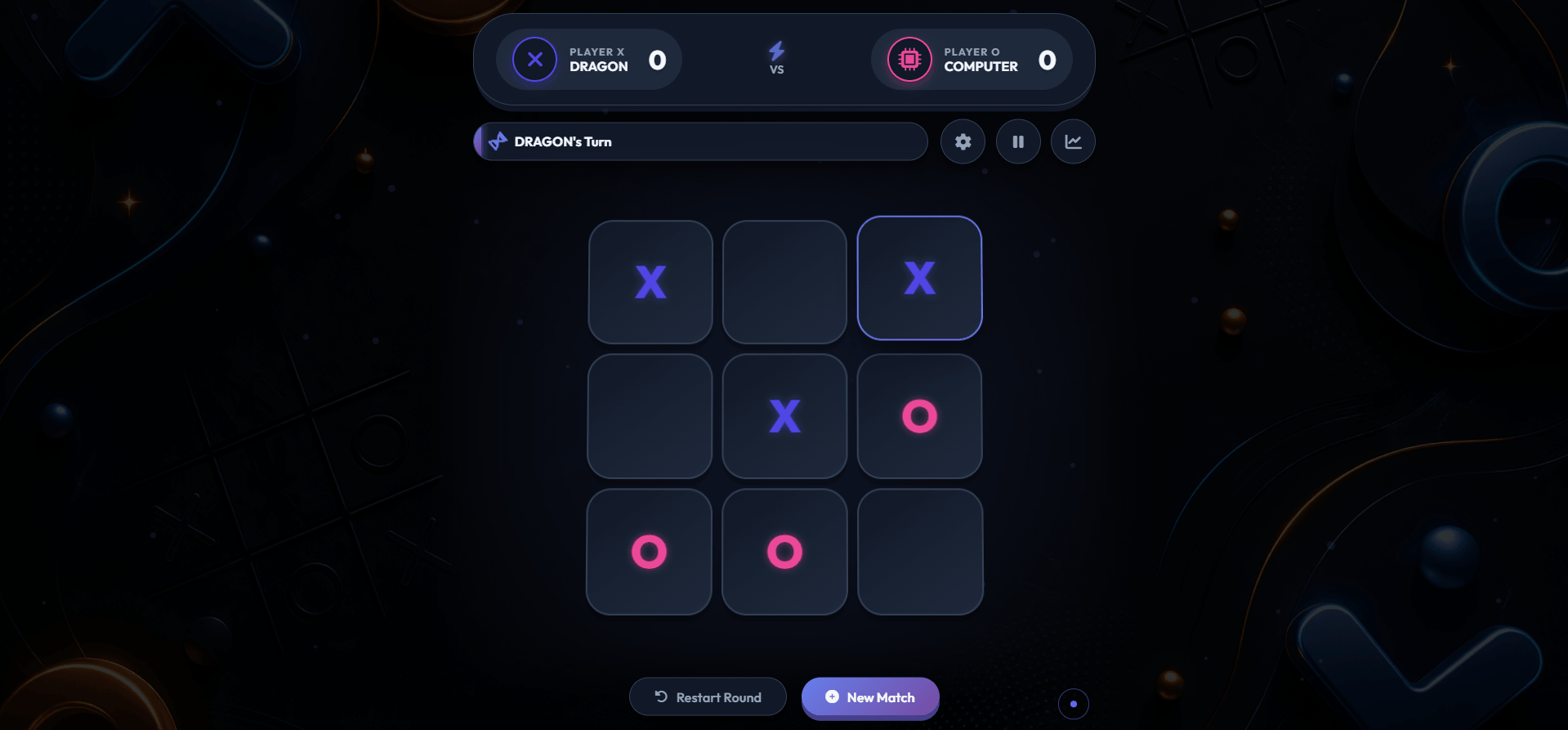 Playing Tic Tac Toe against AI or a friend